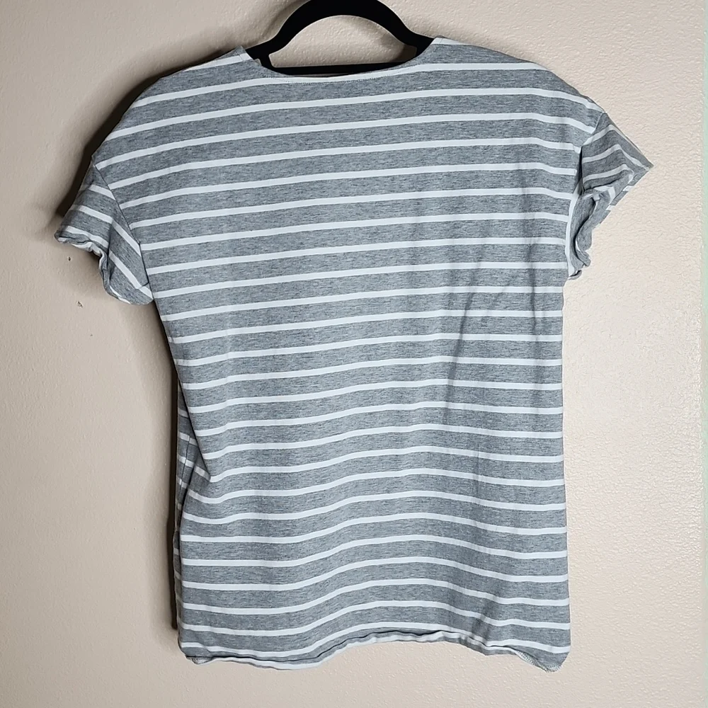 J CREW Gray and White Striped Flutter Sleeve Tee - Picture 4 of 4
